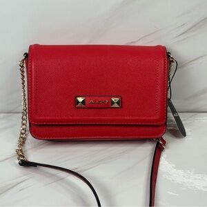 Aldo Vibrant Red Crossbody Bag with Gold Chain